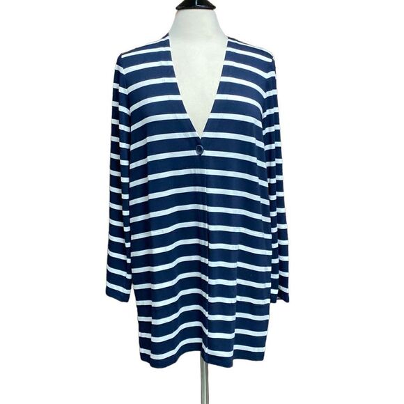 J.Jill Navy Stripe Long Sleeve Cardigan Size Medium NWOT - Picture 1 of 7